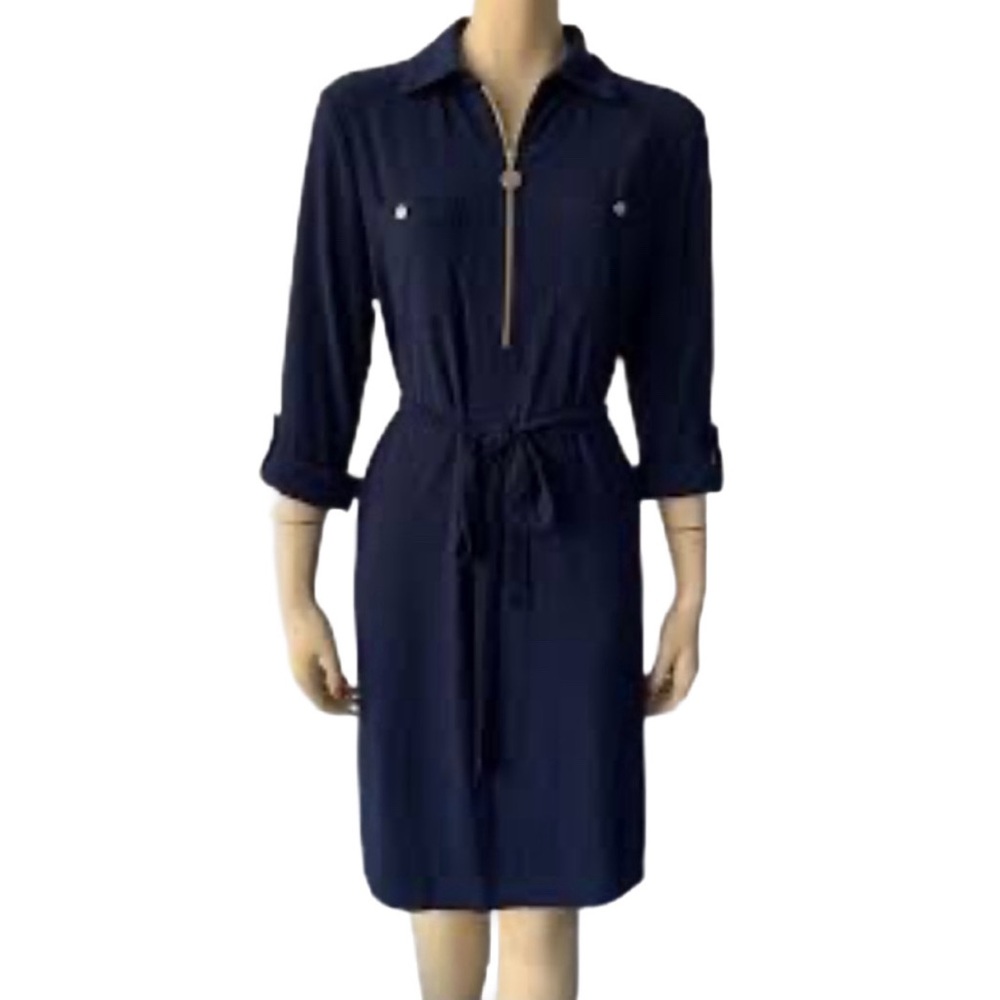 Anne Klein Mini Black Dress Half-Zip Collar